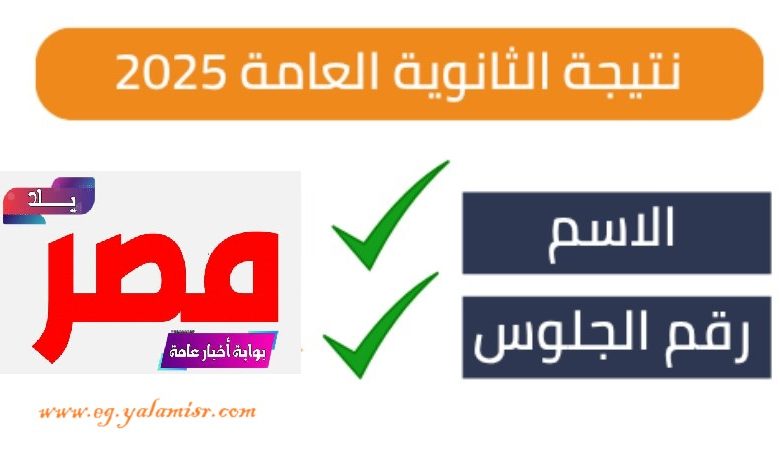 نتيجة الثانوية العامة 2025 بالاسم ورقم الجلوس